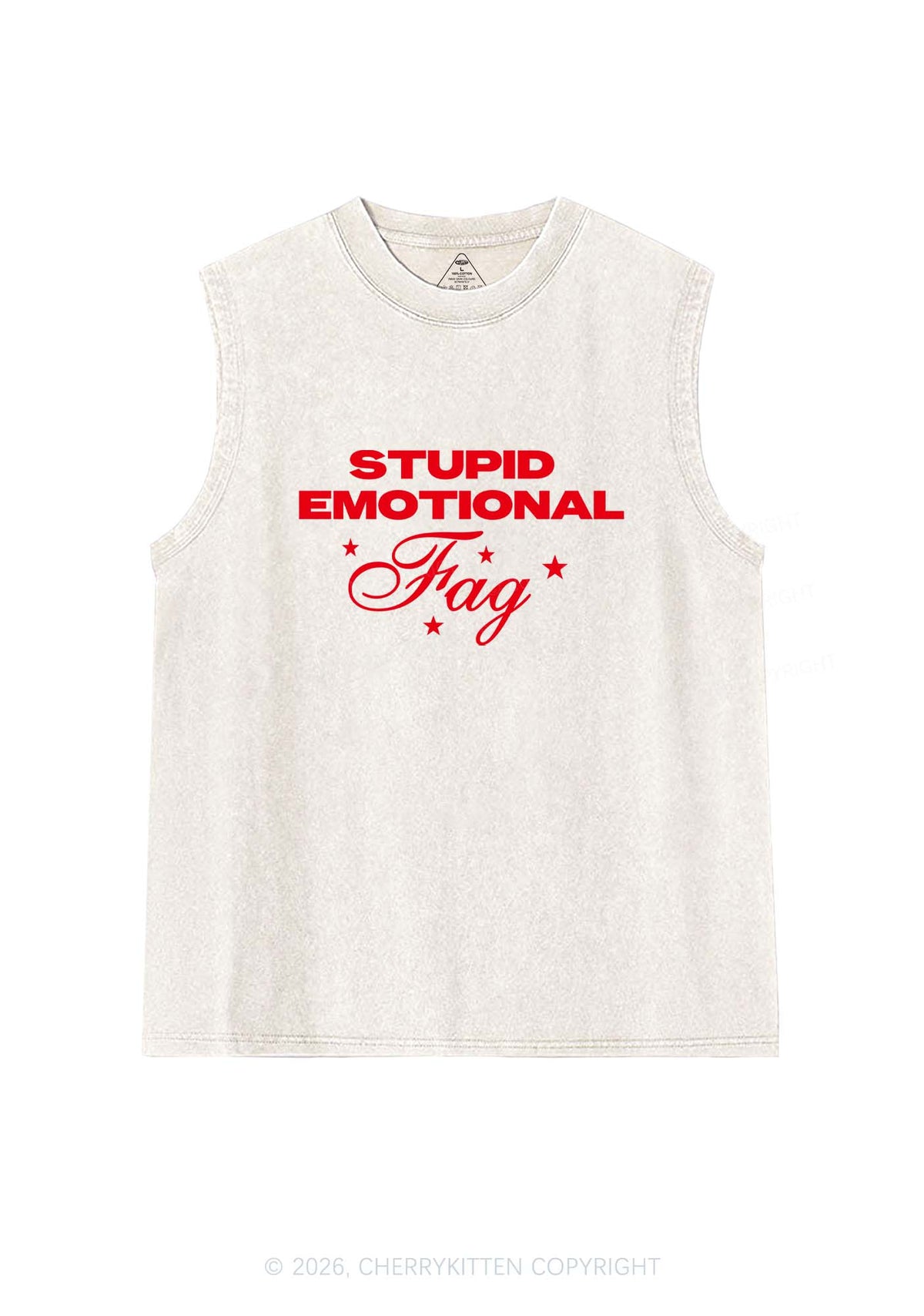 Stupid Emotional Fag Pride Y2K Washed Muscle Tank Cherrykitten