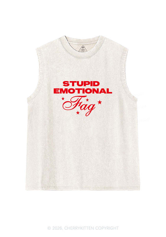 Stupid Emotional Fag Pride Y2K Washed Muscle Tank Cherrykitten