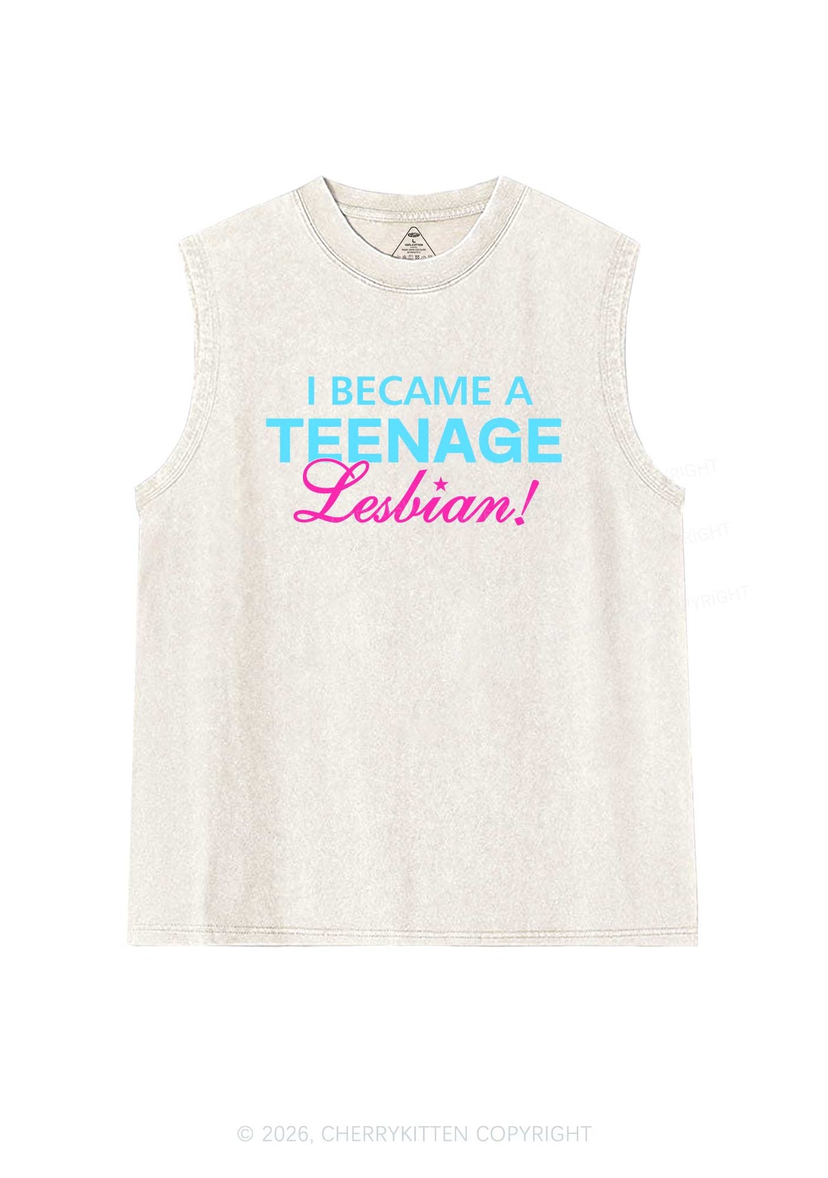 I Became A Teenage Lesbian Pride Y2K Washed Muscle Tank Cherrykitten
