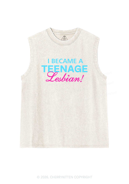 I Became A Teenage Lesbian Pride Y2K Washed Muscle Tank Cherrykitten