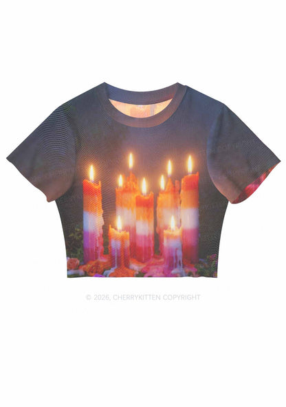 Lesbian Melting Candles Pride Y2K Mesh Crop Top Cherrykitten