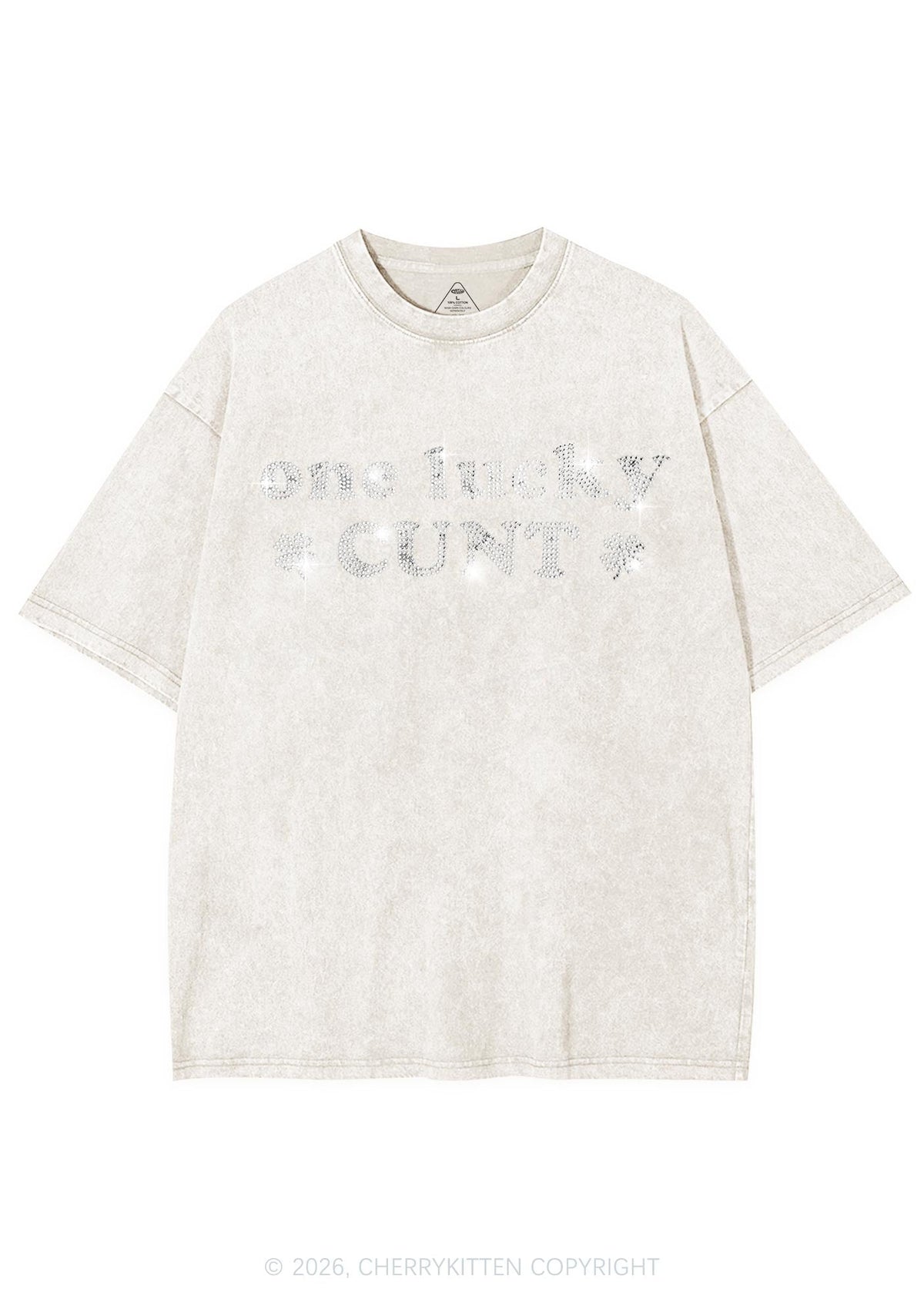 Rhinestone One Lucky Cxxt St Patricks Y2K Shirts Washed Tee Cherrykitten