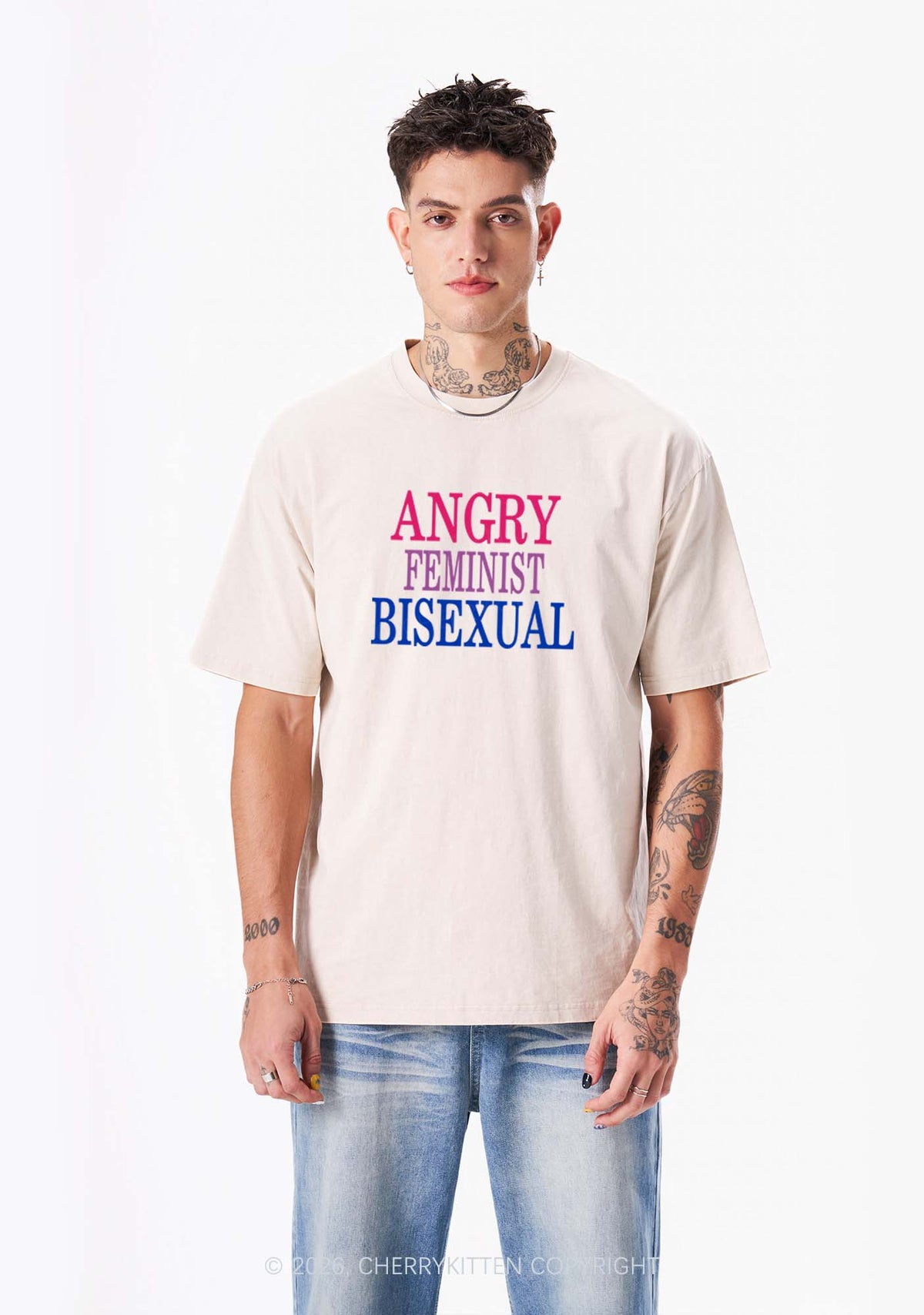 Angry Feminist Bisexual Pride Y2K Shirts Washed Tee Cherrykitten