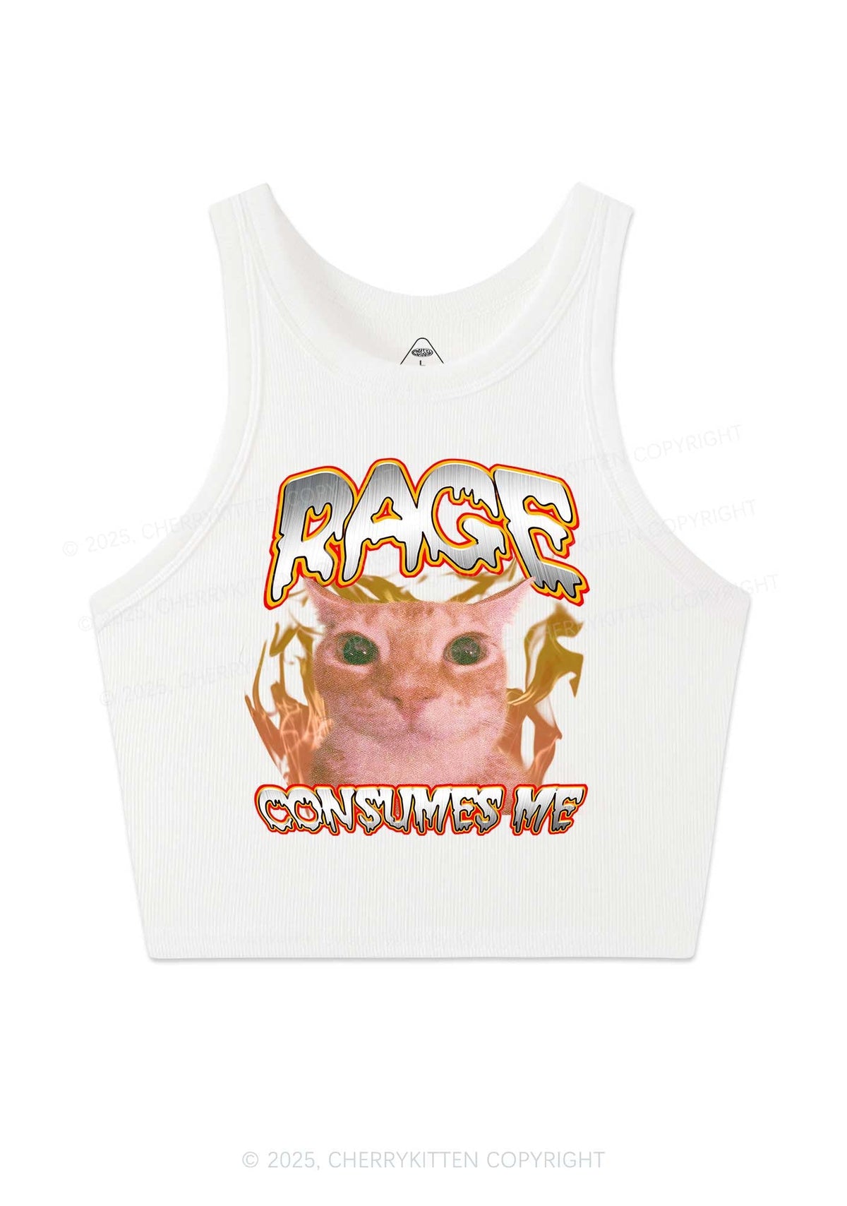 Rage Consumes Me Cat Y2K Crop Tank Top Cherrykitten