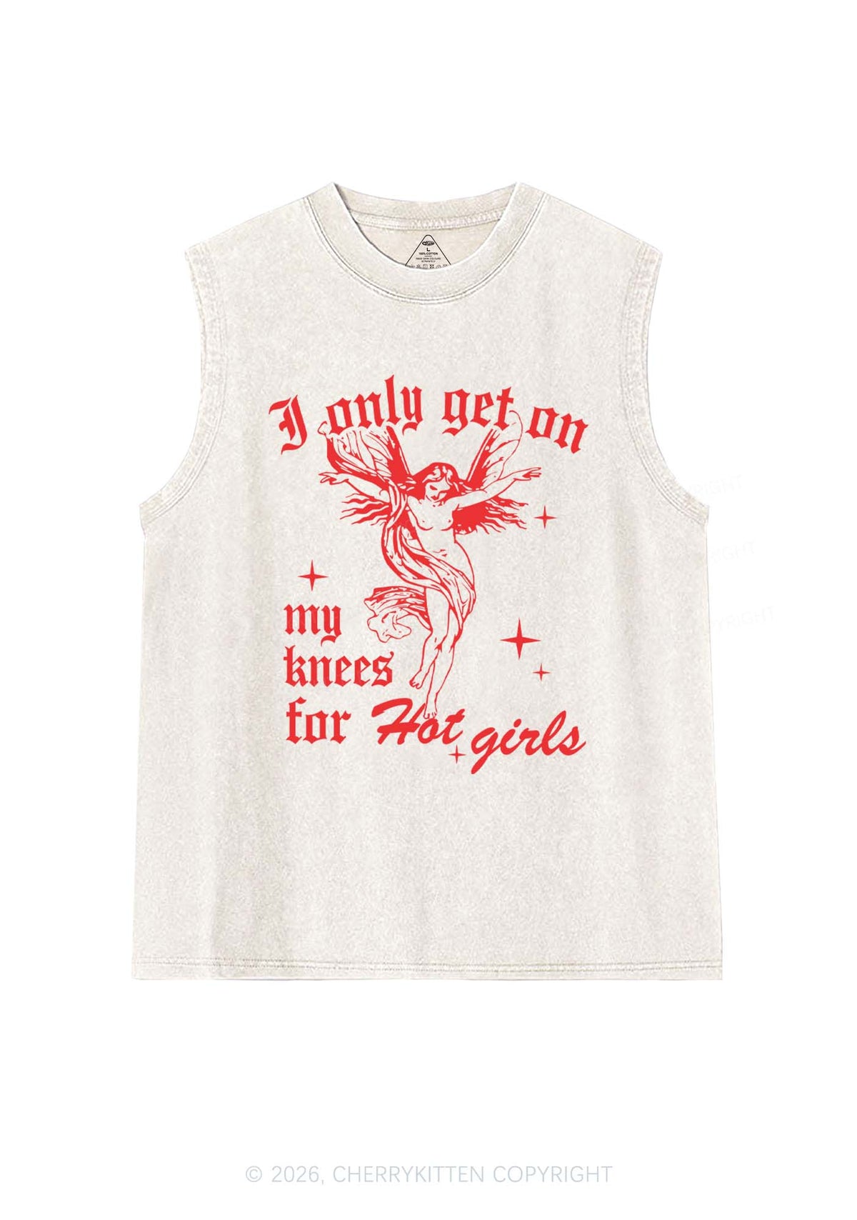 On My Knees For Hot Girls Pride Y2K Washed Muscle Tank Cherrykitten