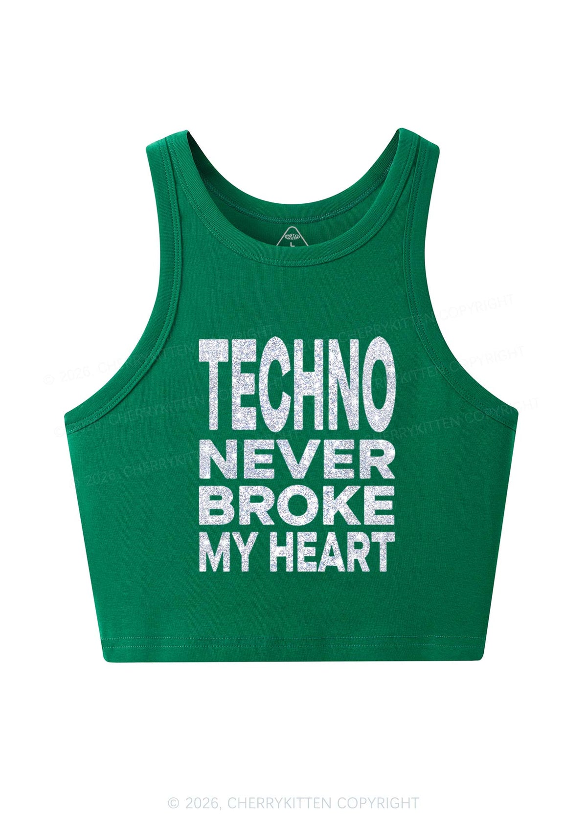 Glitter Techno Heart Y2K Crop Tank Top Cherrykitten