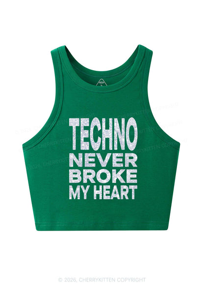 Glitter Techno Heart Y2K Crop Tank Top Cherrykitten