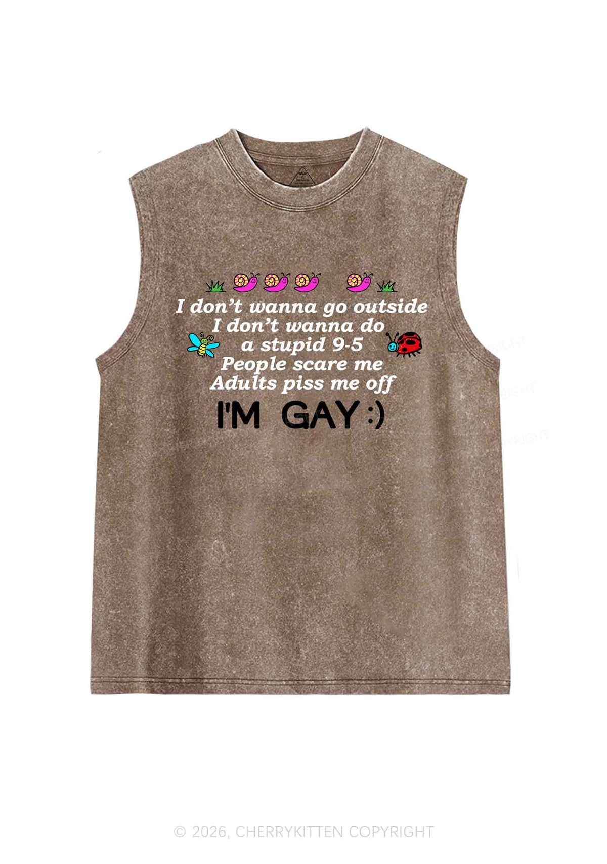 People Scare Me Im Gay Pride Y2K Washed Muscle Tank Cherrykitten