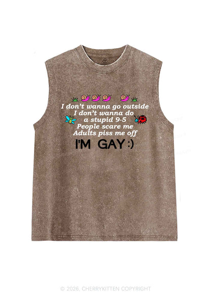 People Scare Me Im Gay Pride Y2K Washed Muscle Tank Cherrykitten