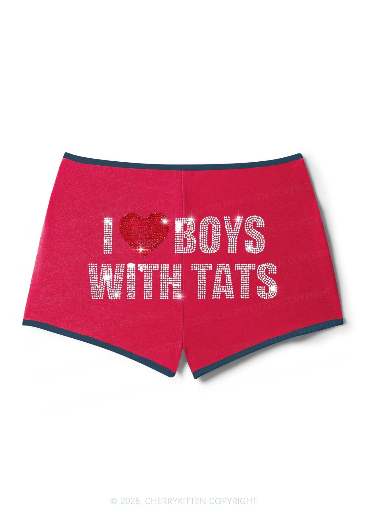 Rhinestone I Love Boys With Tats Y2K Booty Shorts Cherrykitten
