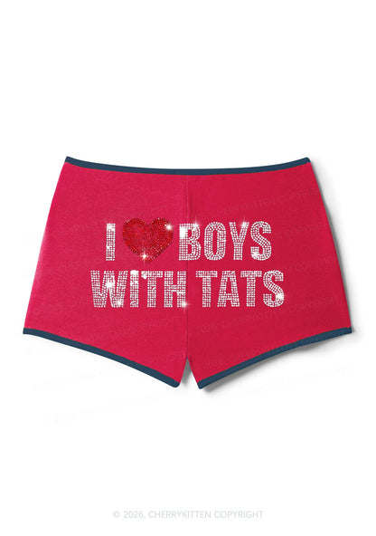 Rhinestone I Love Boys With Tats Y2K Booty Shorts Cherrykitten