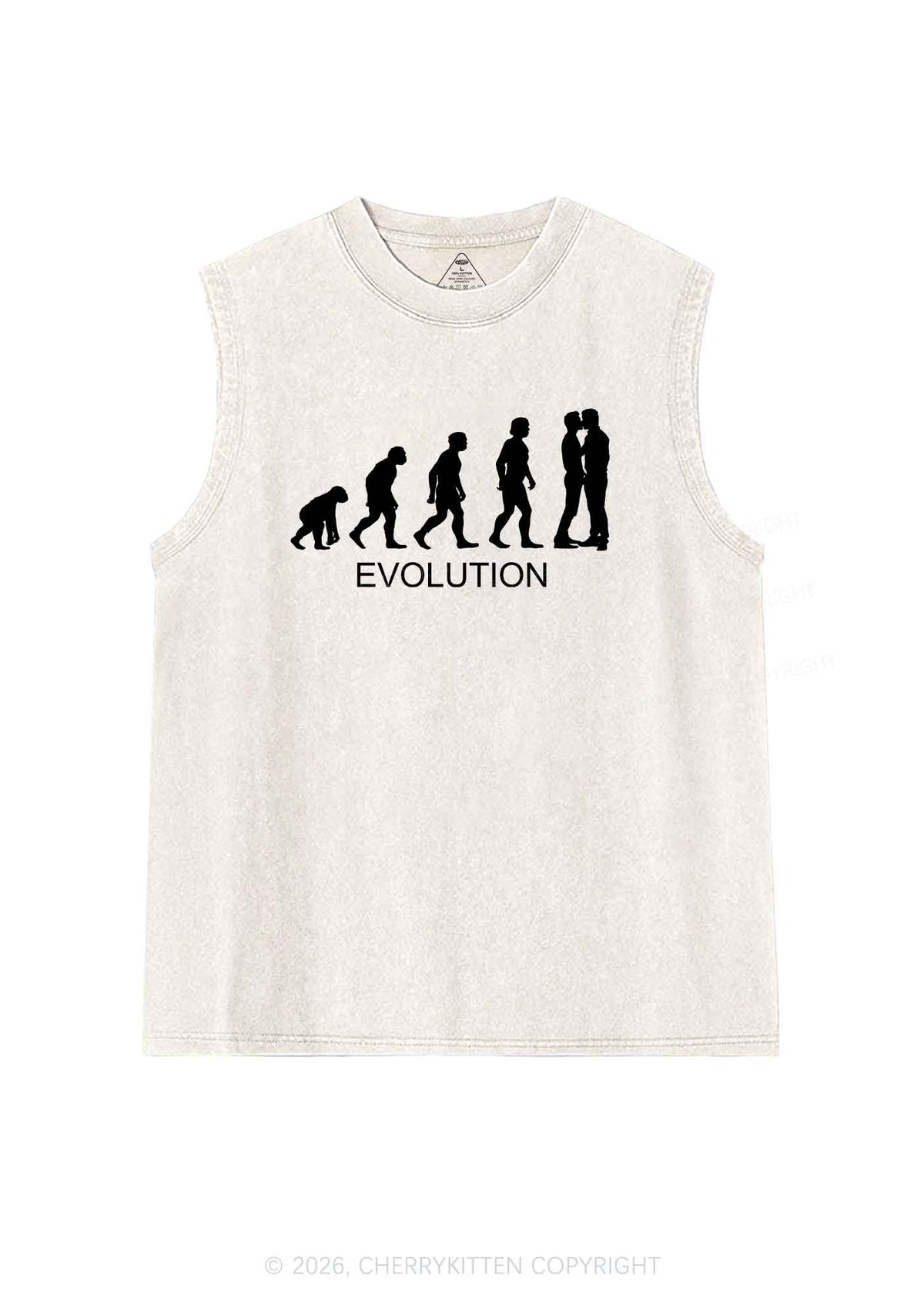 Gay Evolution Pride Y2K Washed Muscle Tank Cherrykitten