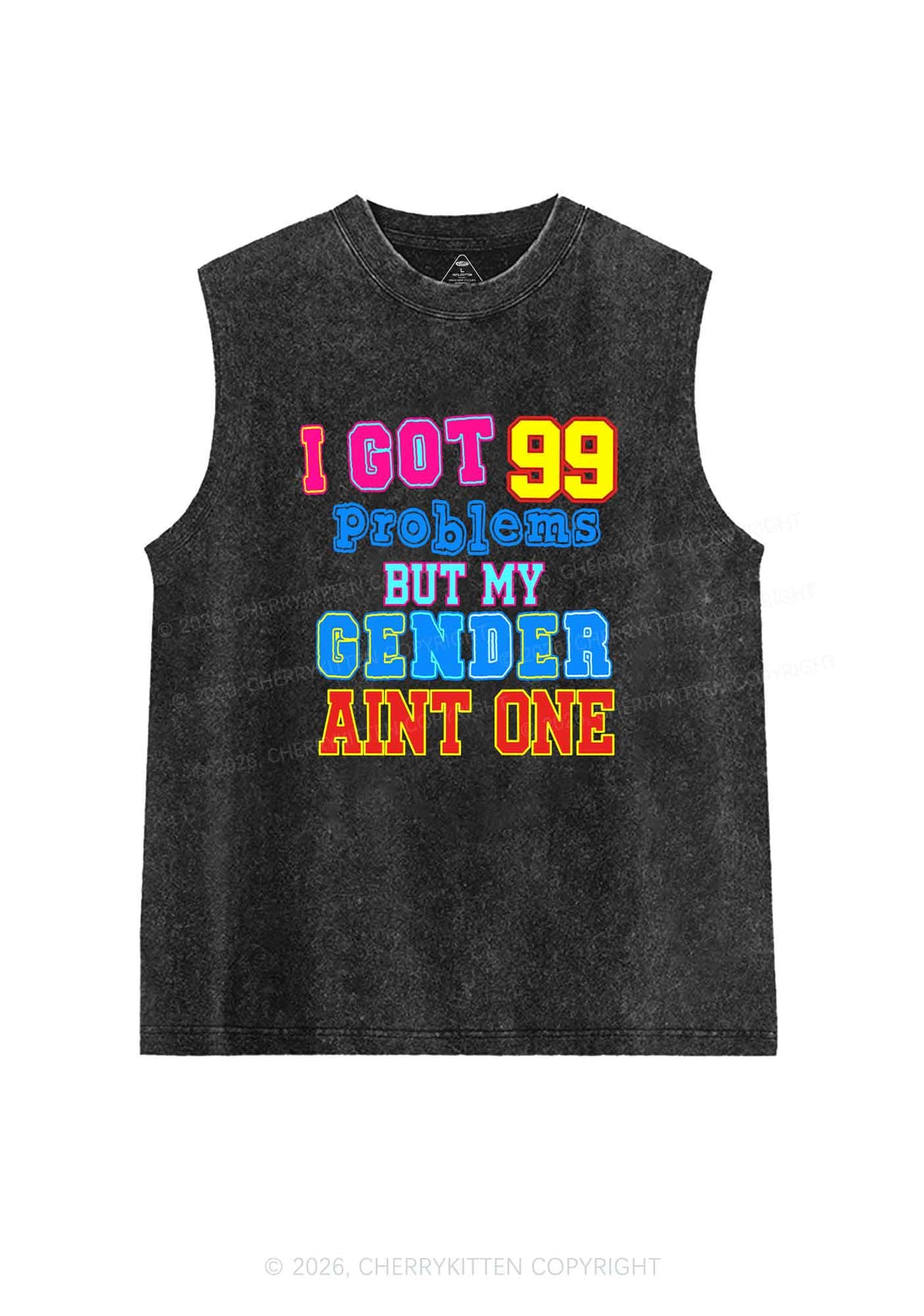 Gender Aint One Pride Y2K Washed Muscle Tank Cherrykitten