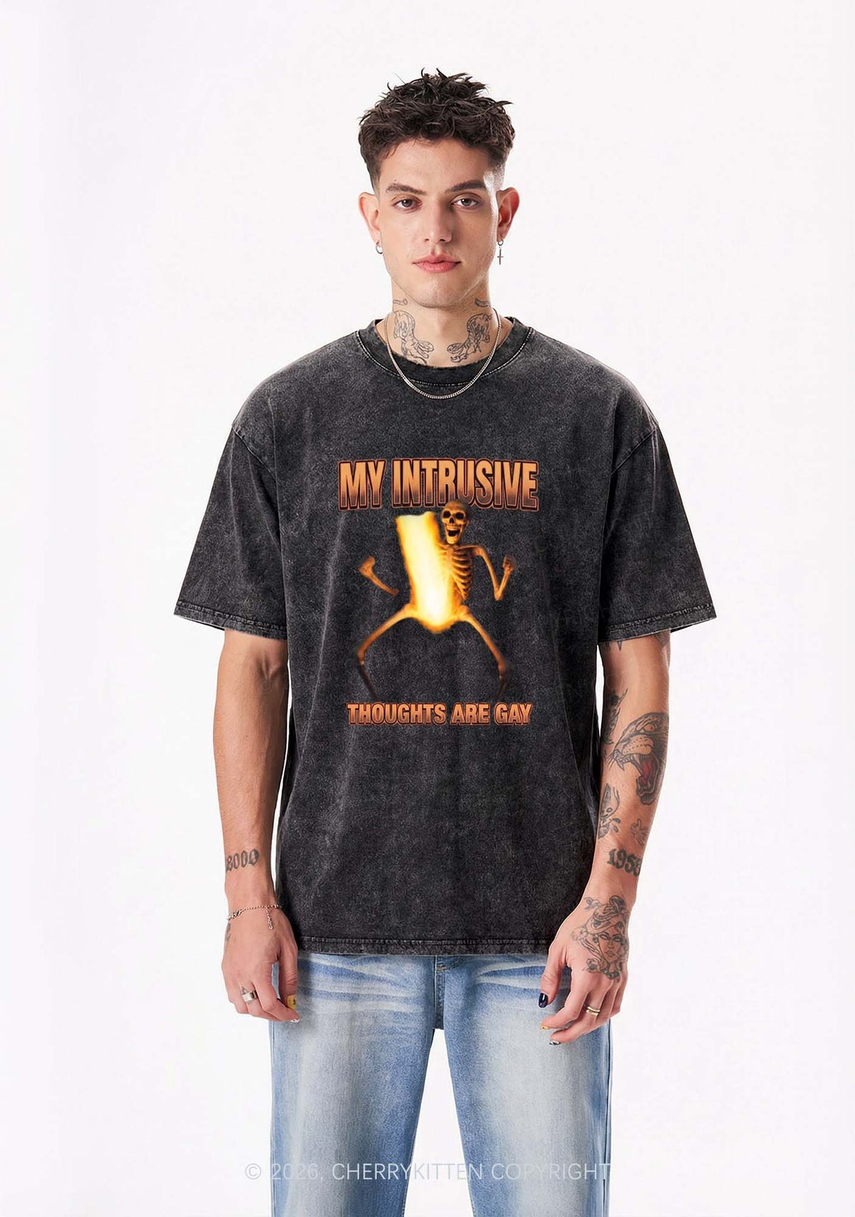 My Intrusive Thoughts Are Gay Pride Y2K Shirts Washed Tee Cherrykitten