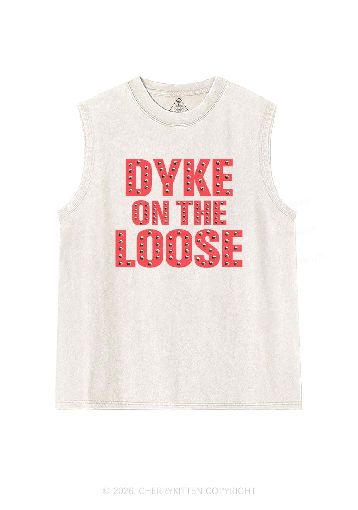Dyke On The Loose Pride Y2K Washed Muscle Tank Cherrykitten