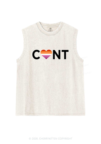 Lesbian Heart Cxxt Pride Y2K Washed Muscle Tank Cherrykitten