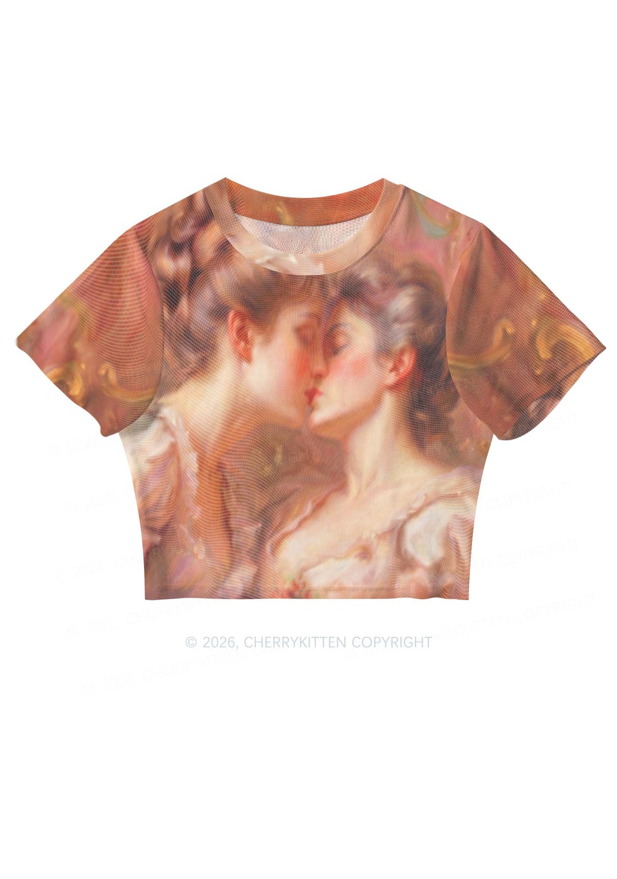 Pastel Dreamy Kissing Couple Pride Y2K Mesh Crop Top Cherrykitten