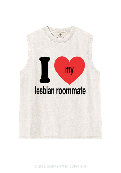 I Love My Lesbian Roommate Pride Y2K Washed Muscle Tank Cherrykitten