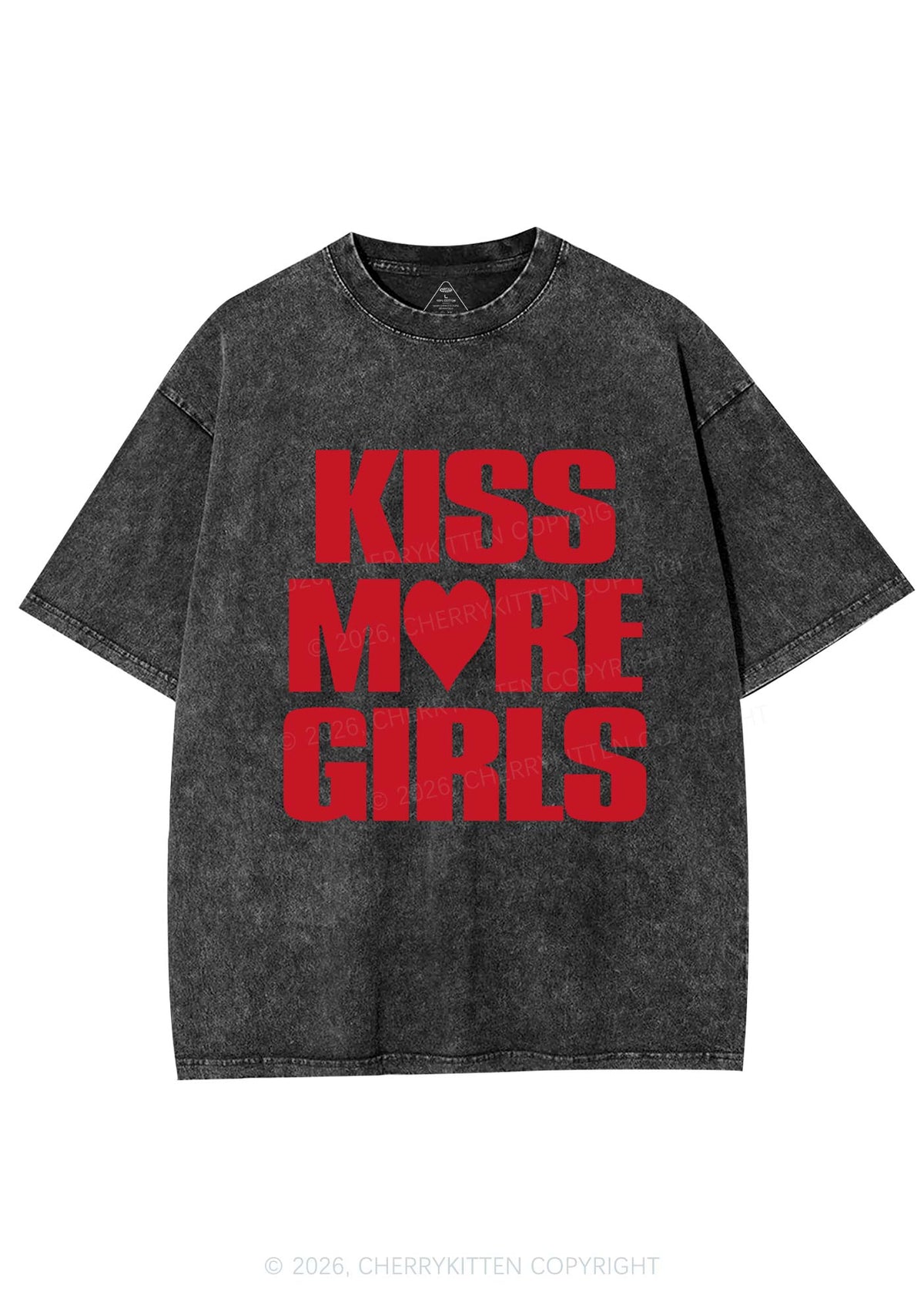 Kiss More Girls Heart Pride Y2K Shirts Washed Tee Cherrykitten