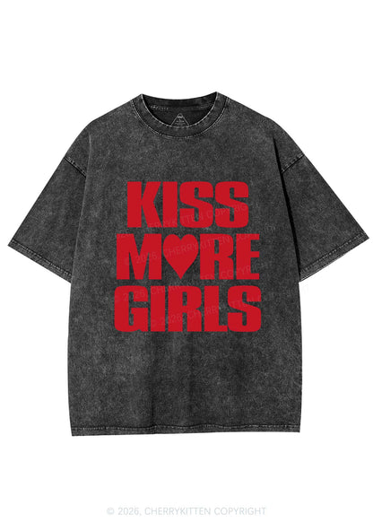 Kiss More Girls Heart Pride Y2K Shirts Washed Tee Cherrykitten