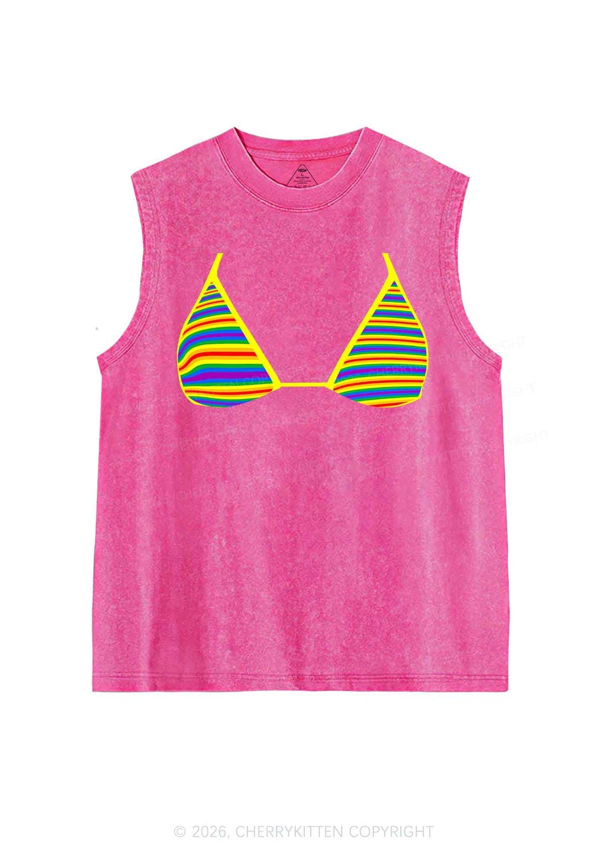 Rainbow Stripe Bra Pride Y2K Washed Muscle Tank Cherrykitten