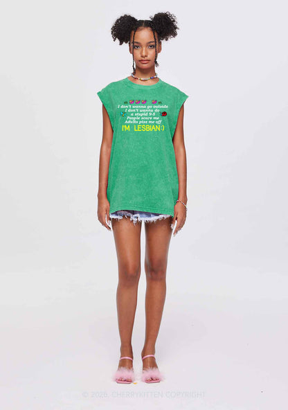 People Scare Me Im Lesbian Pride Y2K Washed Muscle Tank Cherrykitten