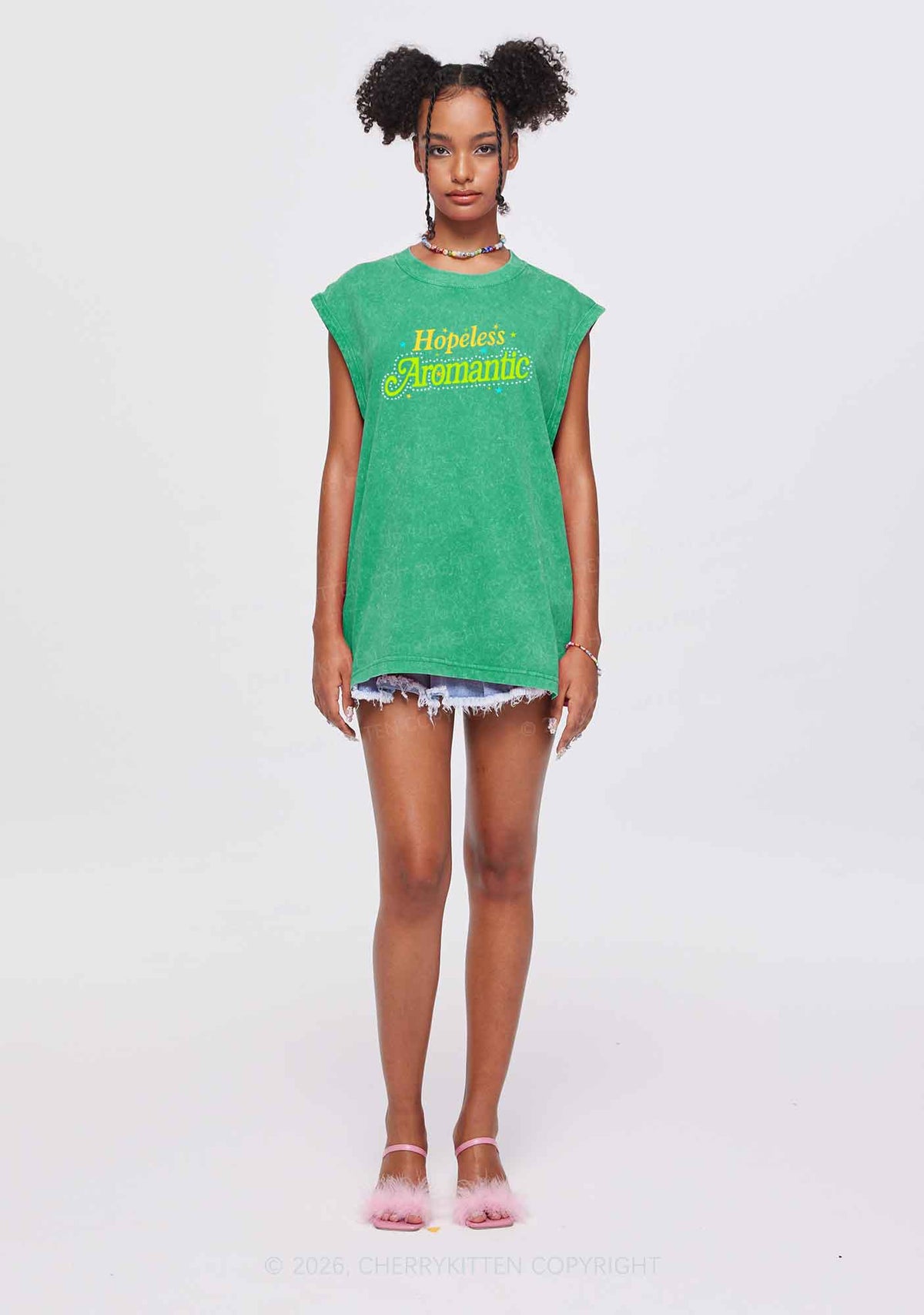 Hopeless Aromantic Pride Y2K Washed Muscle Tank Cherrykitten
