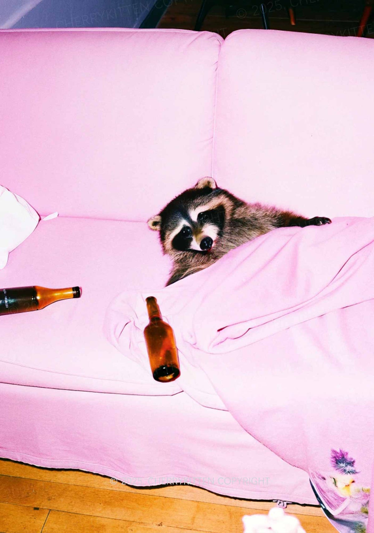 Pink Couch Raccoon Y2K Mesh Crop Top Cherrykitten