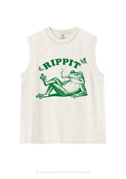 Rippit Frog Y2K Washed Muscle Tank Cherrykitten