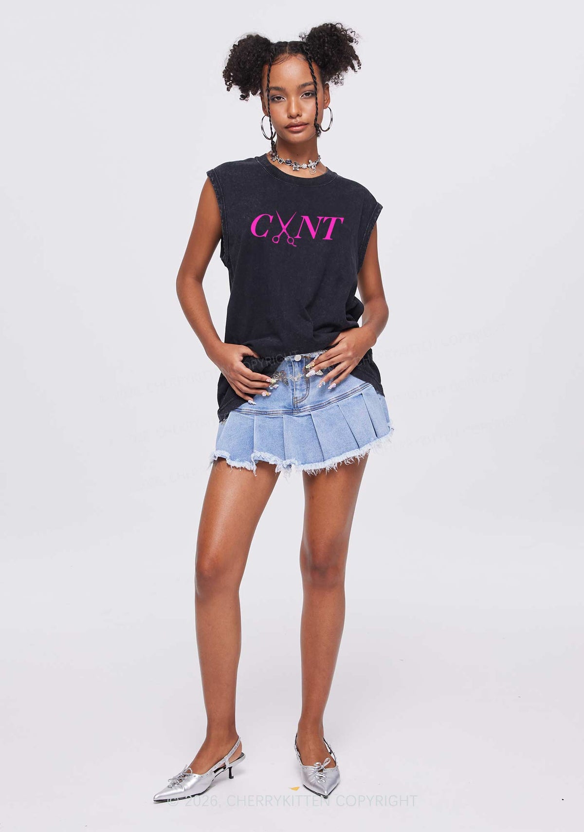 Pink Scissors Cxxt Pride Y2K Washed Muscle Tank Cherrykitten