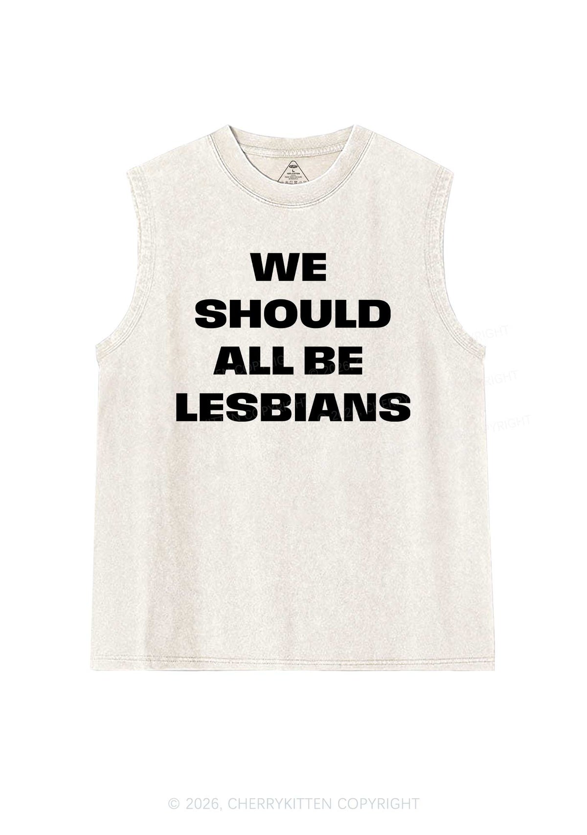 We Should All Be Lesbians Pride Y2K Washed Muscle Tank Cherrykitten