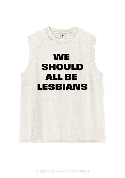 We Should All Be Lesbians Pride Y2K Washed Muscle Tank Cherrykitten