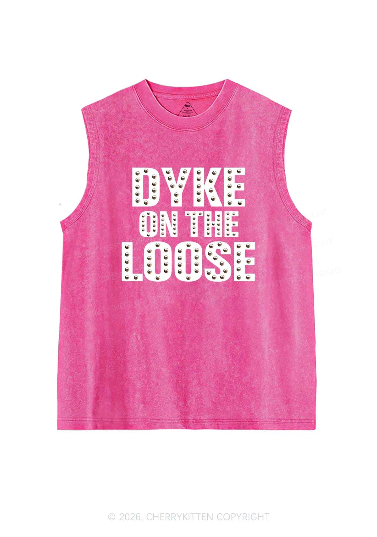Dyke On The Loose Pride Y2K Washed Muscle Tank Cherrykitten