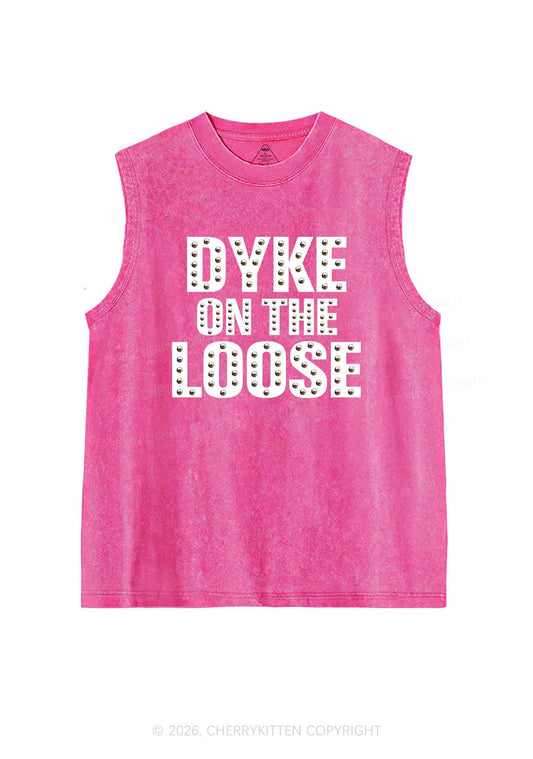 Dyke On The Loose Pride Y2K Washed Muscle Tank Cherrykitten
