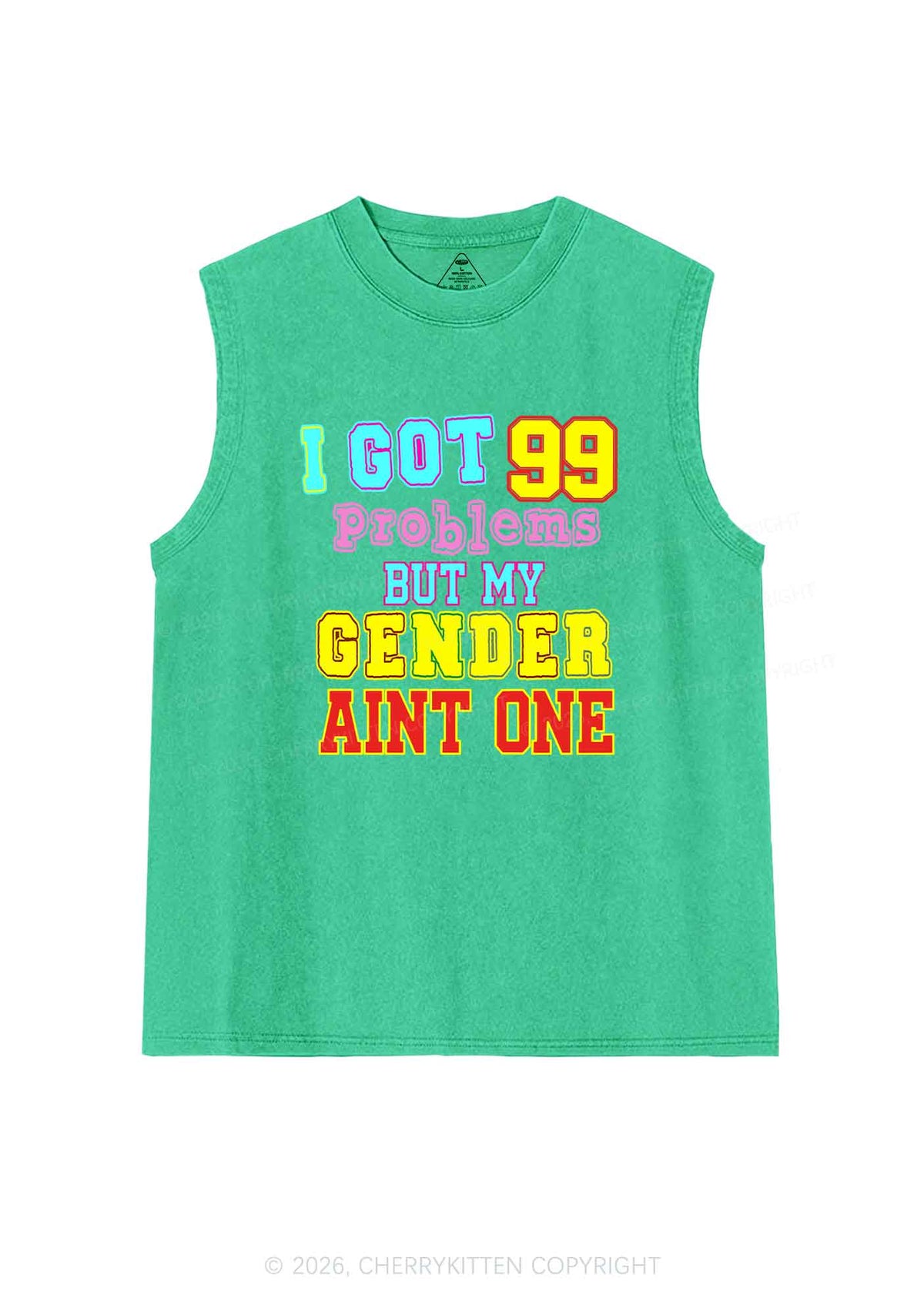 Gender Aint One Pride Y2K Washed Muscle Tank Cherrykitten