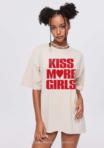 Kiss More Girls Heart Pride Y2K Shirts Washed Tee Cherrykitten
