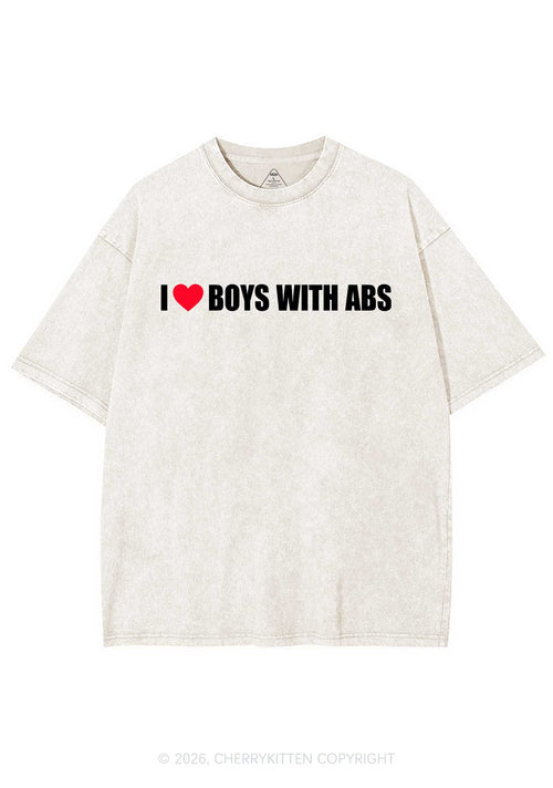 I Love Boys With ABS Y2K Shirts Washed Tee Cherrykitten