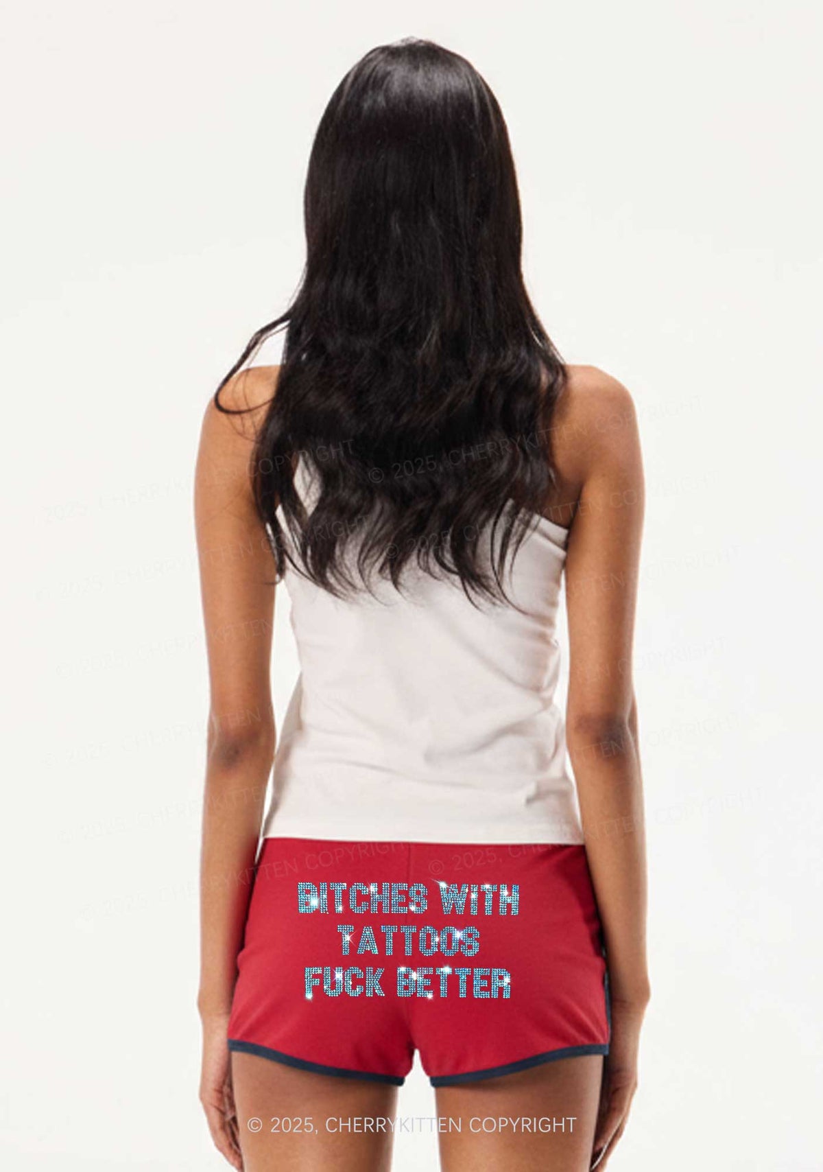Rhinestone Bxxches With Tattoos Fxxk Better Y2K Booty Shorts Cherrykitten