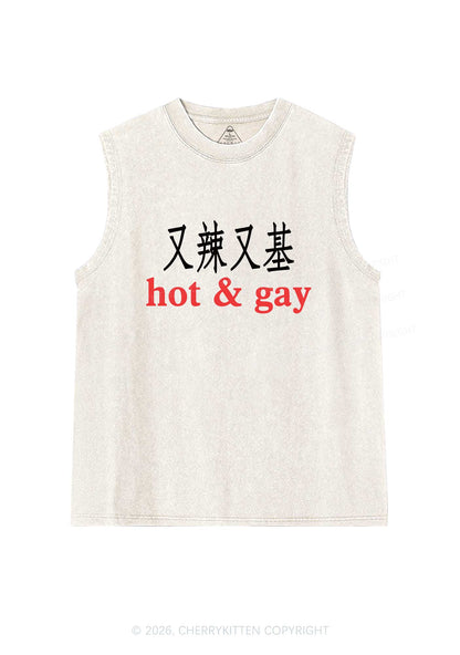 Hot Gay Pride Y2K Washed Muscle Tank Cherrykitten