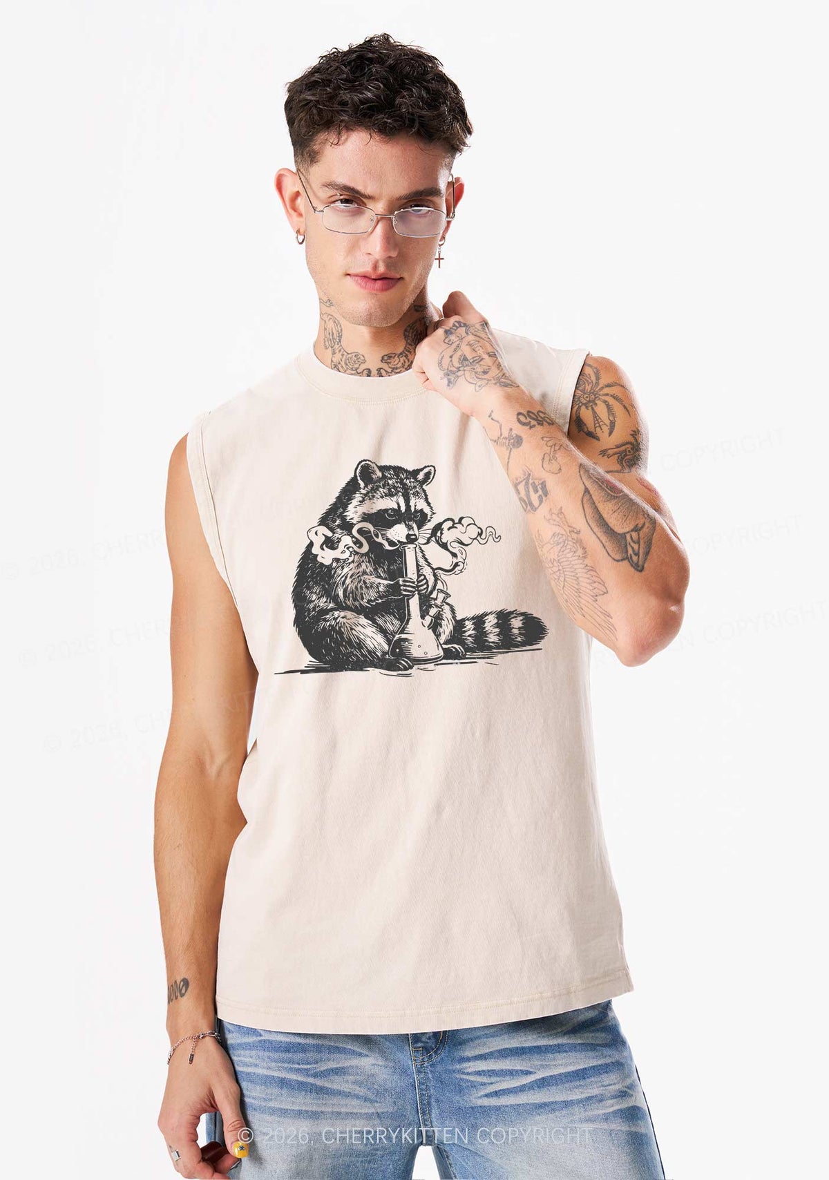 Stoned Raccoon Y2K Washed Muscle Tank Cherrykitten