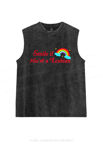 Smile If You Are Lesbian Pride Y2K Washed Muscle Tank Cherrykitten