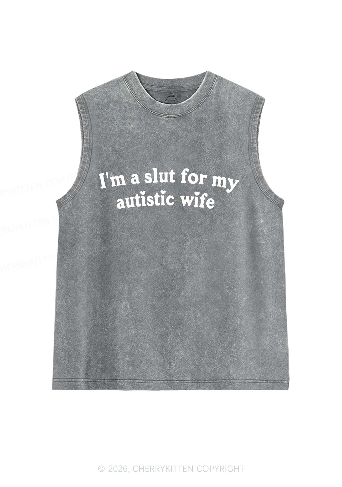 Slxt For My Autistic Wife Y2K Washed Muscle Tank Cherrykitten