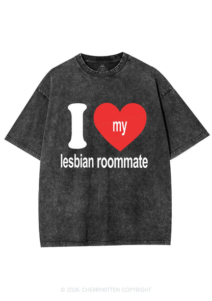 I Love My Lesbian Roommate Pride Y2K Shirts Washed Tee Cherrykitten