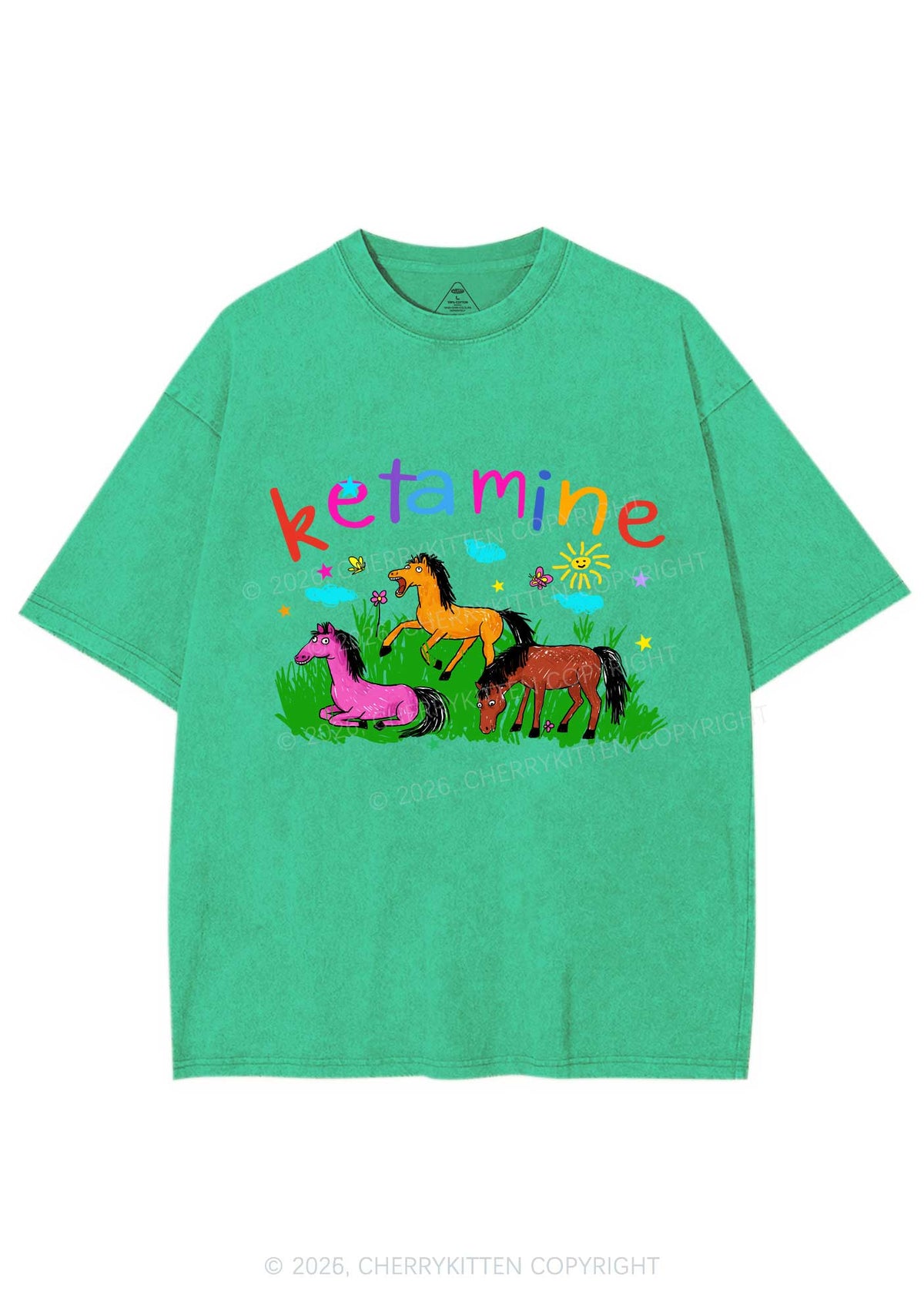 Rainbow K Pony Y2K Shirts Washed Tee Cherrykitten
