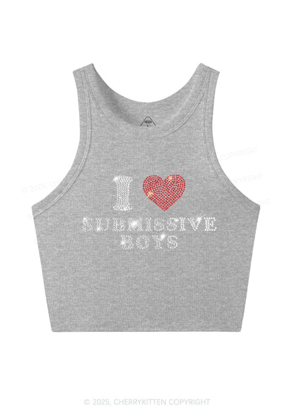 Rhinestone I Love S Boys Y2K Crop Tank Top Cherrykitten