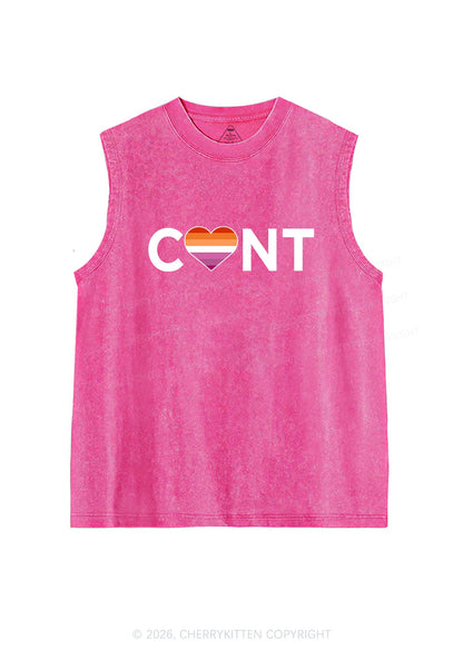 Lesbian Heart Cxxt Pride Y2K Washed Muscle Tank Cherrykitten