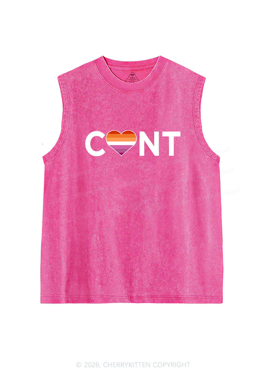 Lesbian Heart Cxxt Pride Y2K Washed Muscle Tank Cherrykitten