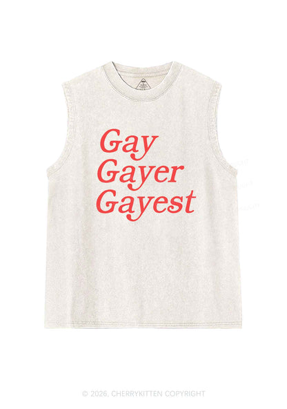 Gay Gayer Gayest Pride Y2K Washed Muscle Tank Cherrykitten
