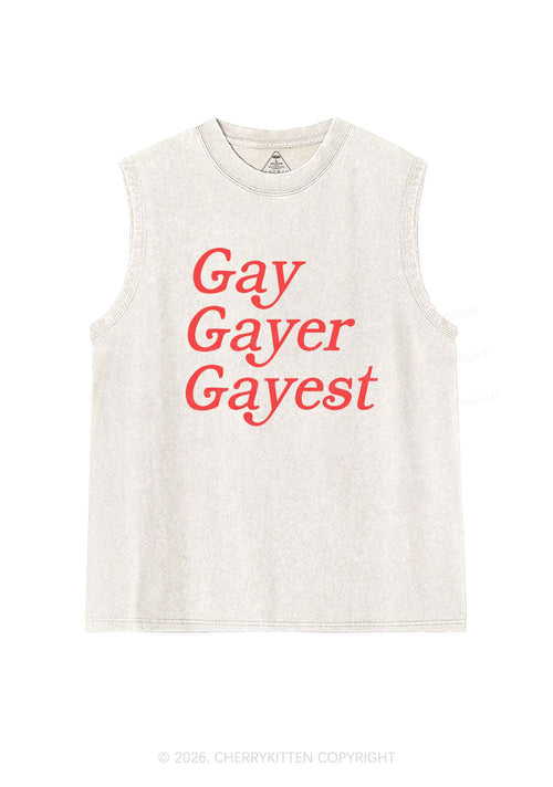 Gay Gayer Gayest Pride Y2K Washed Muscle Tank Cherrykitten