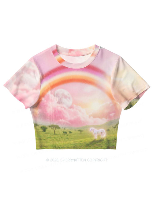 Lesbian Rainbow Pony Pride Y2K Mesh Crop Top Cherrykitten